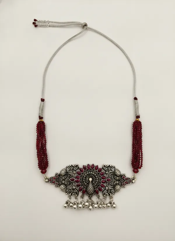 Oxidised_Silver_Peacock_Pendant_Beaded_Necklace_for_Women