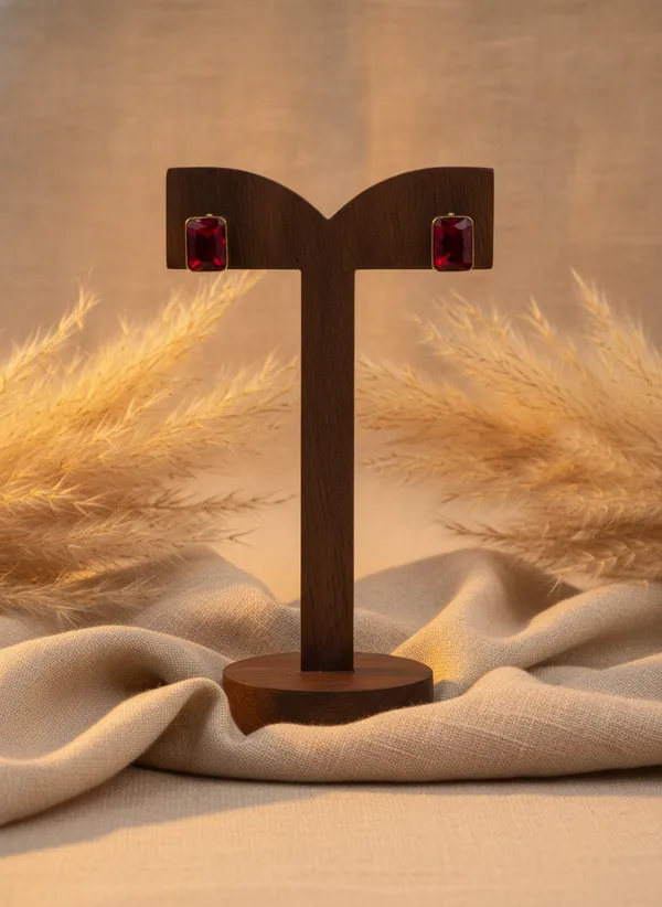 Gold_Tone_Red_Rectangular_Stud_Earrings_for_Women