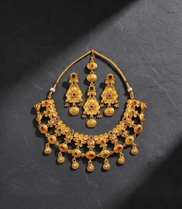 Gold_Tone_Traditional_Necklace_And_Earrings_Set_For_Women