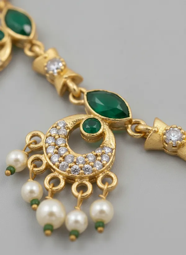 Gold_Tone_Green_Stone_Necklace_And_Earrings_Set_for_Women