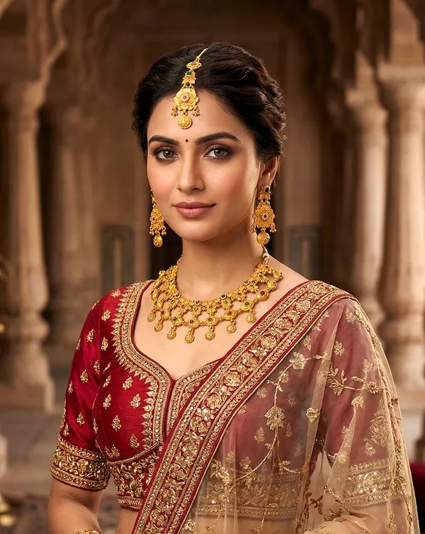 Gold_Tone_Traditional_Necklace_And_Earrings_Set_For_Women