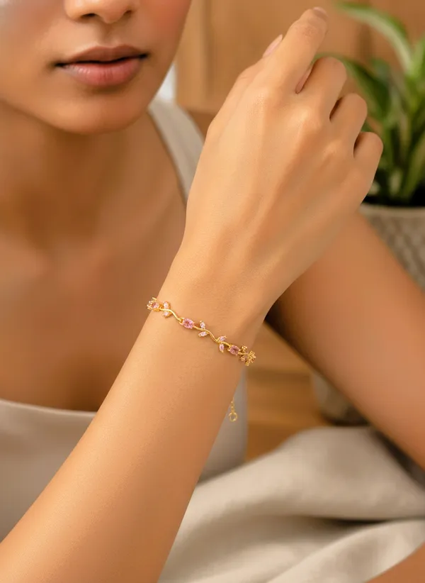 Gold-Tone_Stainless_Steel_Floral_Bracelet_for_Women