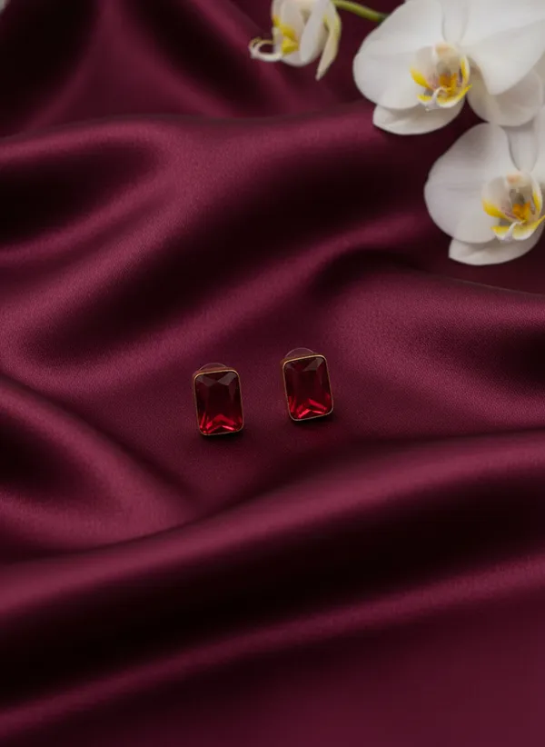 Gold_Tone_Red_Rectangular_Stud_Earrings_for_Women