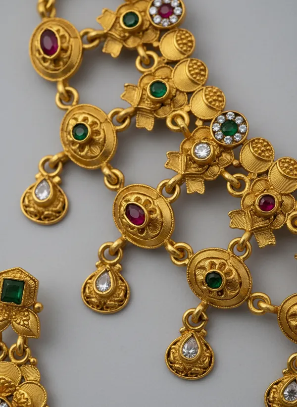 Gold_Tone_Traditional_Necklace_And_Earrings_Set_For_Women