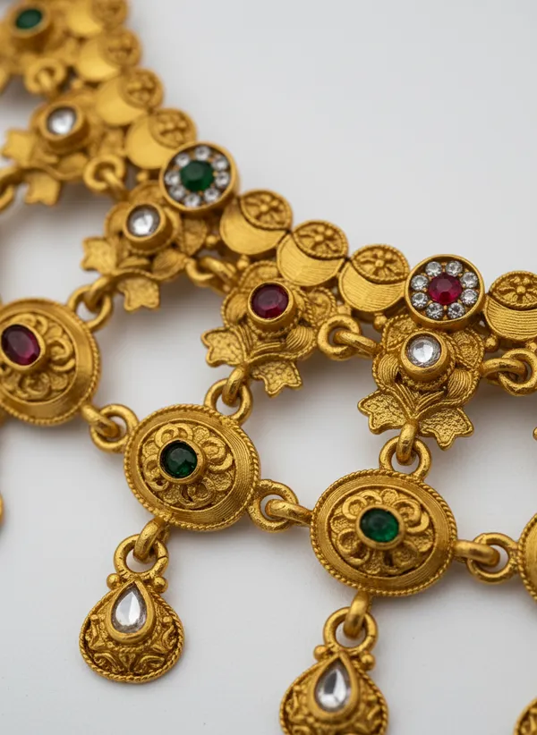 Gold_Tone_Traditional_Necklace_And_Earrings_Set_For_Women