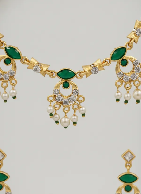 Gold_Tone_Green_Stone_Necklace_And_Earrings_Set_for_Women