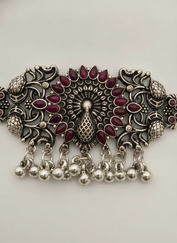 Oxidised_Silver_Peacock_Pendant_Beaded_Necklace_for_Women