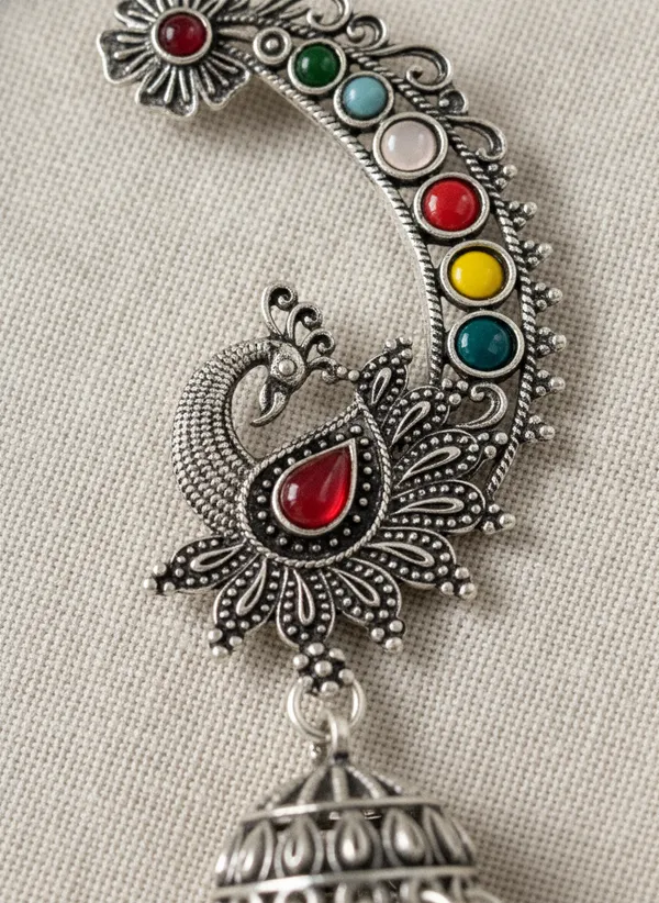 Silver_Oxidised_Peacock_Jhumka_Earrings_for_Women