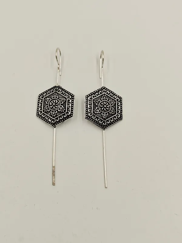 Silver_Oxidised_Hexagonal_Drop_Earrings_for_Women