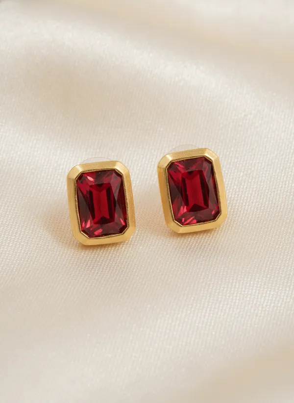 Gold_Tone_Red_Rectangular_Stud_Earrings_for_Women