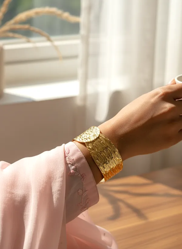 Gold_Stainless_Steel_Textured_Cuff_Bracelet_for_Women