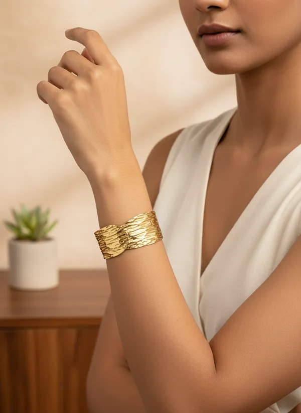 Gold_Stainless_Steel_Textured_Cuff_Bracelet_for_Women