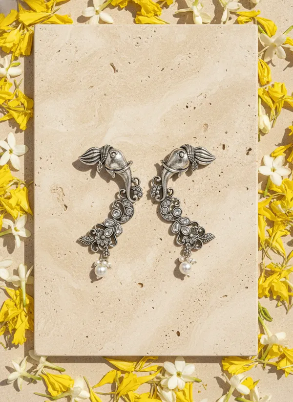 Silver-Tone_Elephant_Motif_Drop_Earrings_for_Women