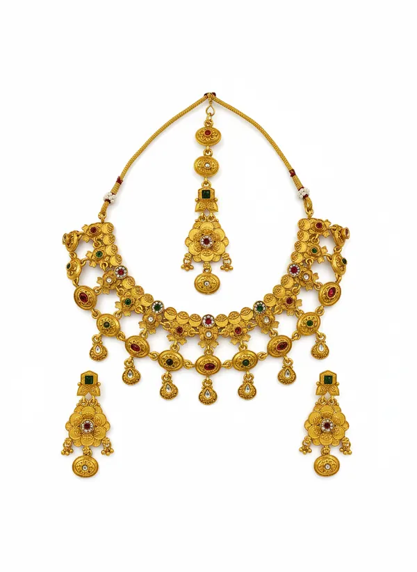 Gold_Tone_Traditional_Necklace_And_Earrings_Set_For_Women