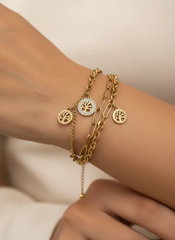 Gold_Tone_Layered_Tree_Of_Life_Charm_Bracelet_for_Women