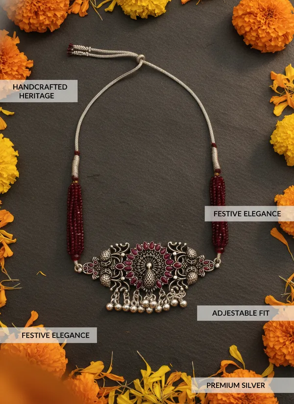 Oxidised_Silver_Peacock_Pendant_Beaded_Necklace_for_Women