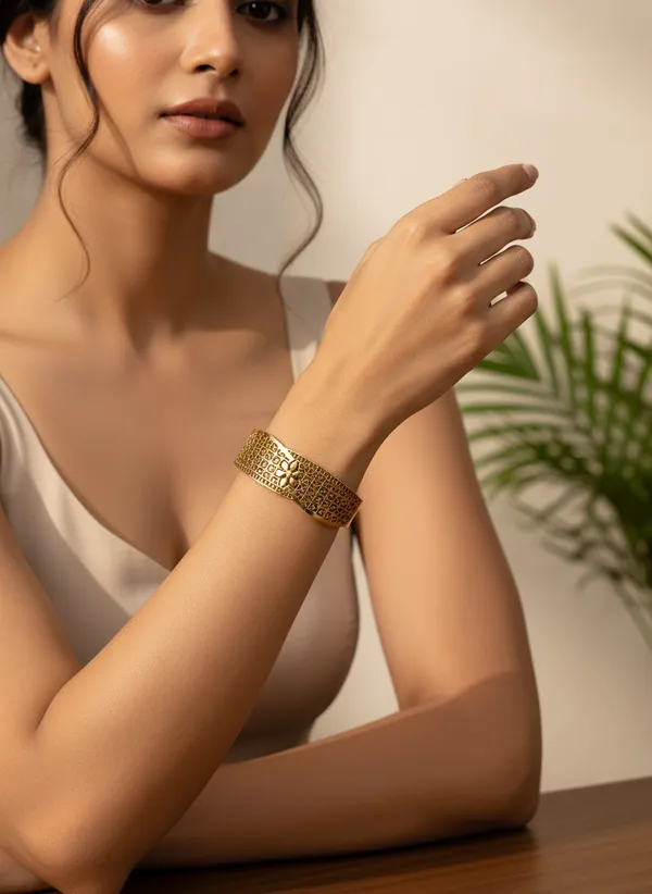 Gold_Tone_Floral_Cutwork_Cuff_Bracelet_for_Women
