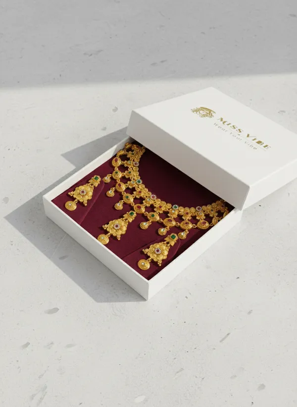 Gold_Tone_Traditional_Necklace_And_Earrings_Set_For_Women