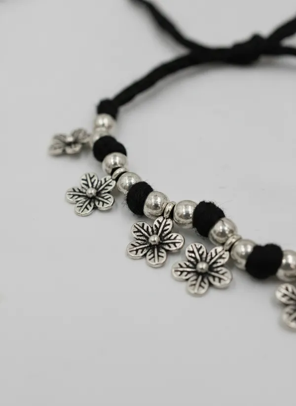 Black_Thread_Silver-Tone_Floral_Necklace_for_Women