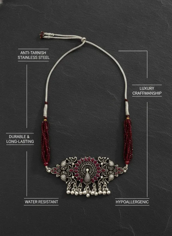 Oxidised_Silver_Peacock_Pendant_Beaded_Necklace_for_Women