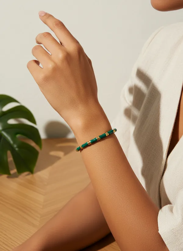 Green_Beaded_Gold_Tone_Bracelet_for_Women