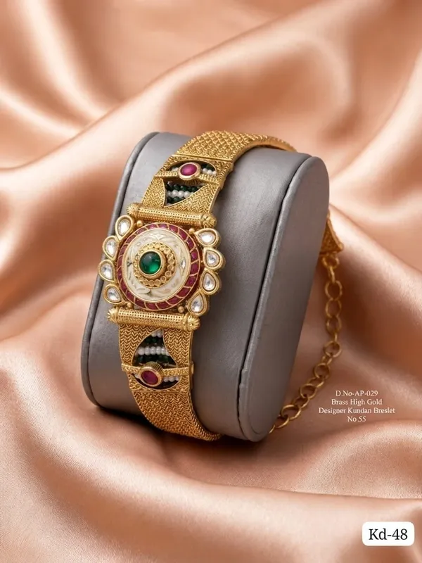 Bridal_Kundan_Designer_Gold-Plated_Bracelet_with_Multicolor_Stones