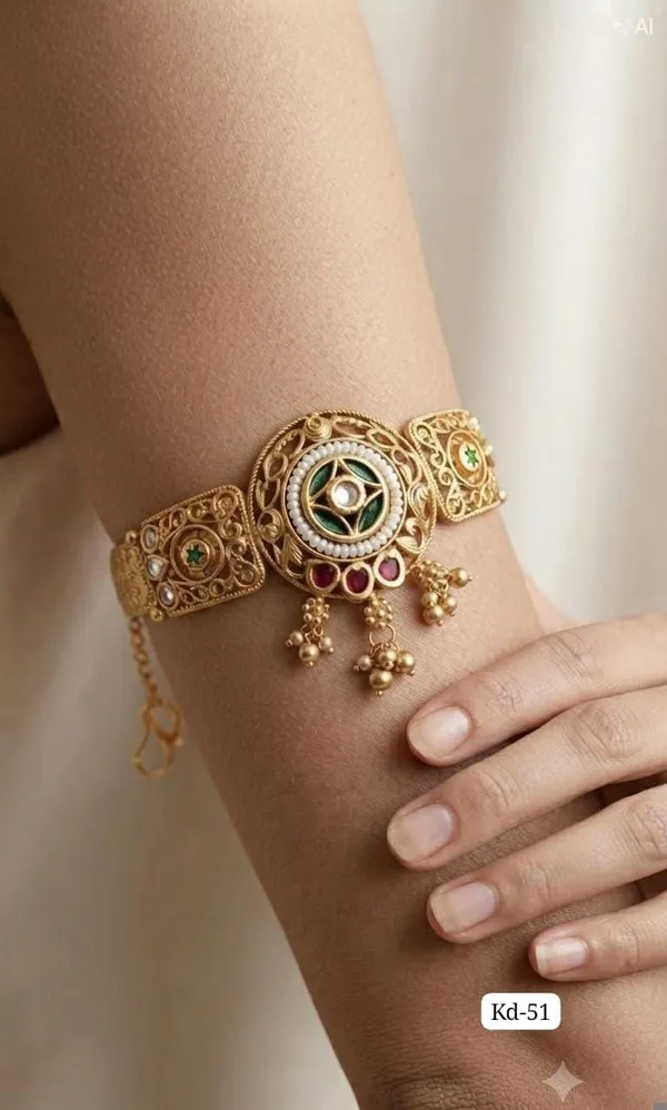 Kundan_Meenakari_Traditional_Designer_Kada_–_Green_And_Pink_Antique_Gold_Finish
