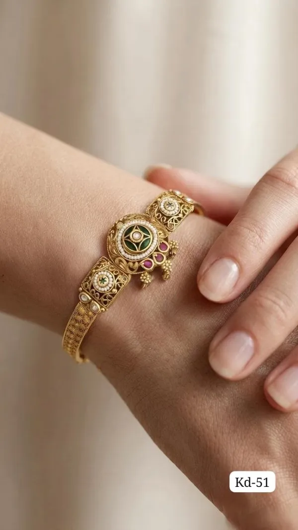 Kundan_Meenakari_Traditional_Designer_Kada_–_Green_And_Pink_Antique_Gold_Finish