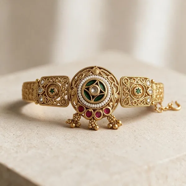 Kundan_Meenakari_Traditional_Designer_Kada_–_Green_And_Pink_Antique_Gold_Finish