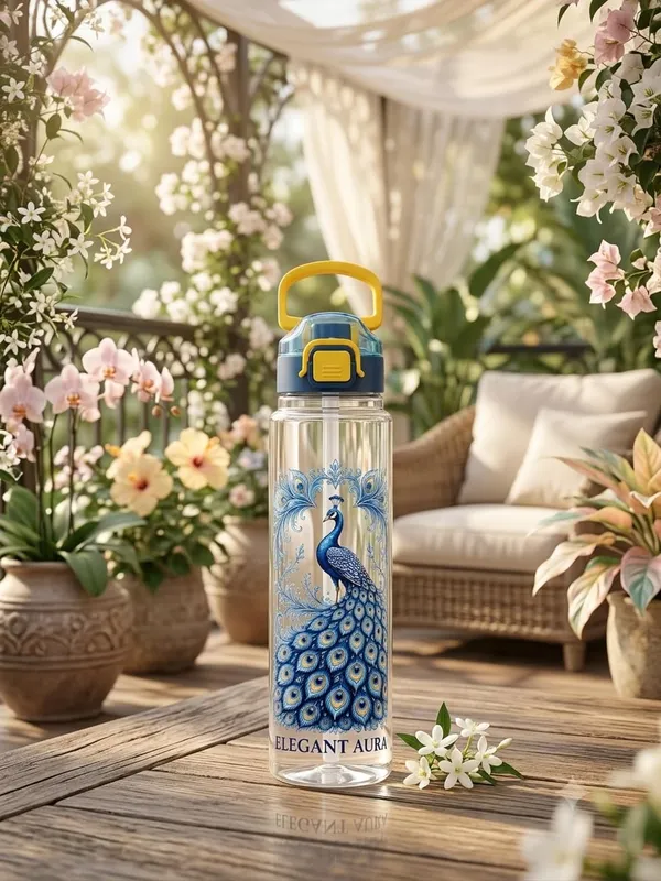 Plastic_Flamingo_Floral_Print_Water_Bottle_With_Straw_And_Handle