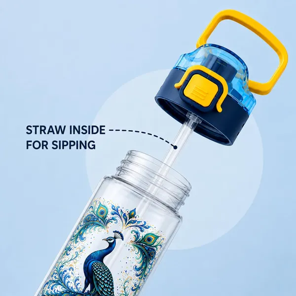 Plastic_Flamingo_Floral_Print_Water_Bottle_With_Straw_And_Handle