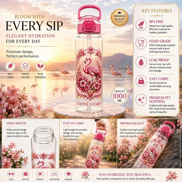 Plastic_Flamingo_Floral_Print_Water_Bottle_With_Straw_And_Handle