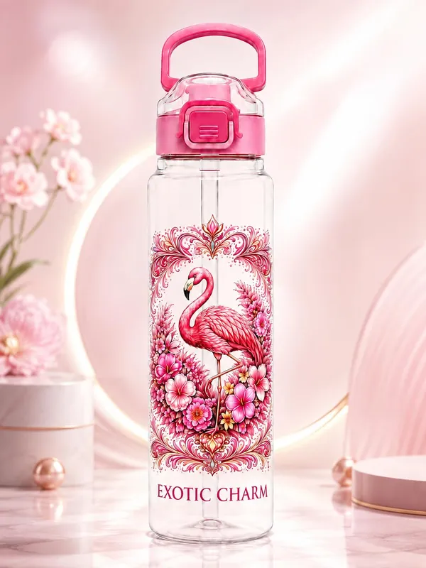 Plastic_Flamingo_Floral_Print_Water_Bottle_With_Straw_And_Handle