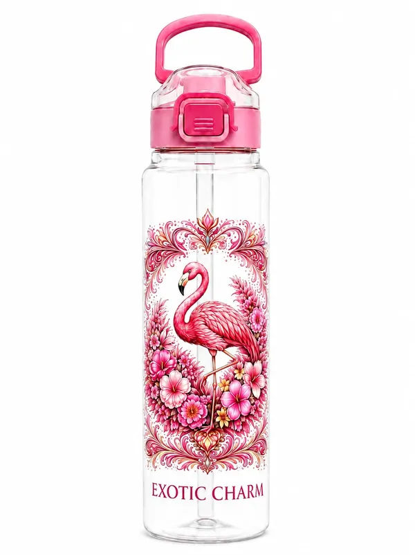 Plastic_Flamingo_Floral_Print_Water_Bottle_With_Straw_And_Handle
