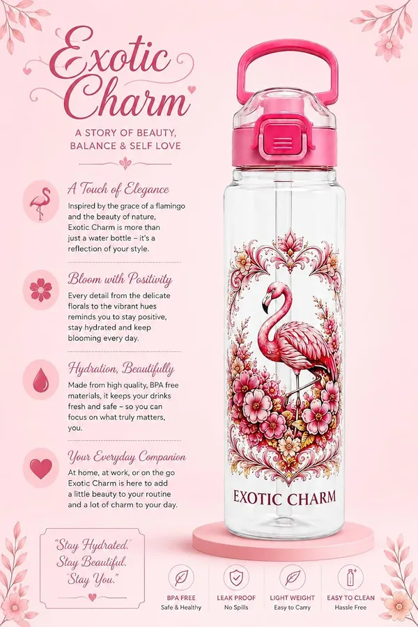 Plastic_Flamingo_Floral_Print_Water_Bottle_With_Straw_And_Handle