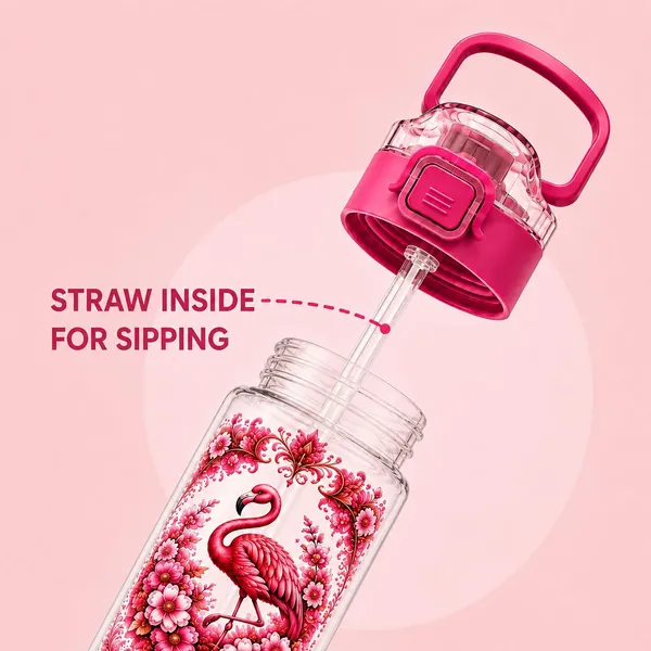 Plastic_Flamingo_Floral_Print_Water_Bottle_With_Straw_And_Handle
