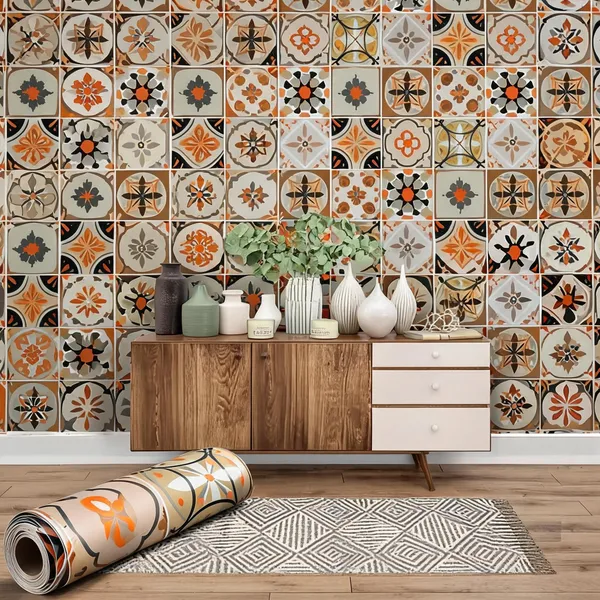 Pvc_Vinyl_Self_Adhesive_Brown_Floral_Damask_Wallpaper