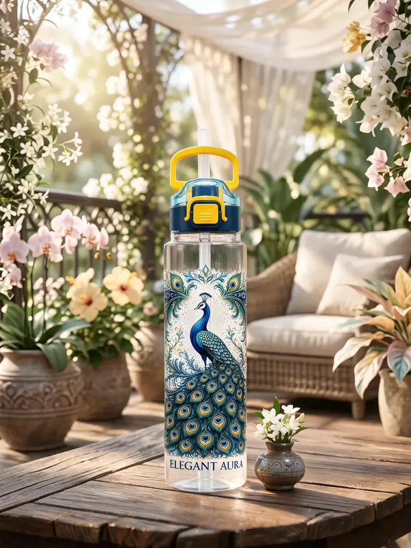 Plastic_Flamingo_Floral_Print_Water_Bottle_With_Straw_And_Handle
