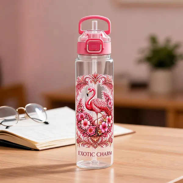 Plastic_Flamingo_Floral_Print_Water_Bottle_With_Straw_And_Handle