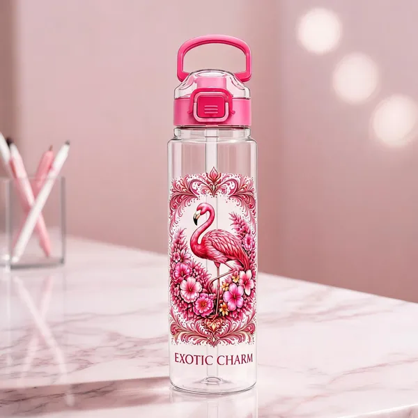Plastic_Flamingo_Floral_Print_Water_Bottle_With_Straw_And_Handle