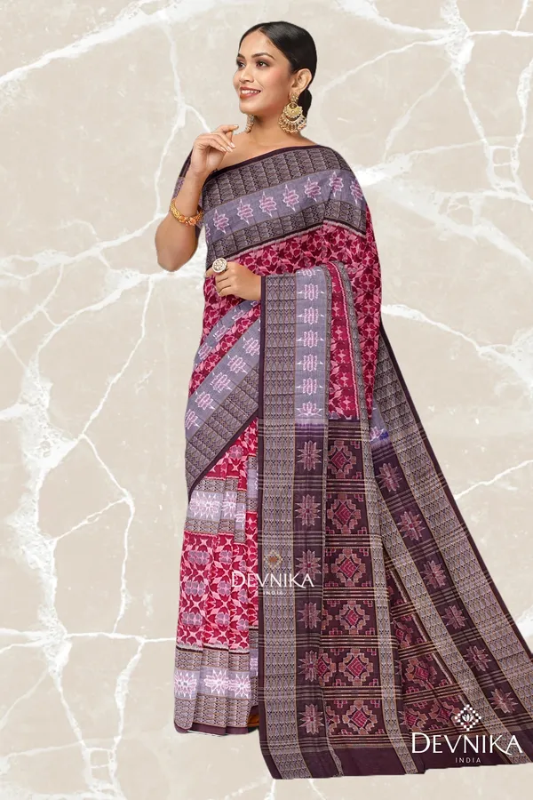 Red_Maroon_Cotton_Fish_Bandha_Handloom_Saree_For_Women