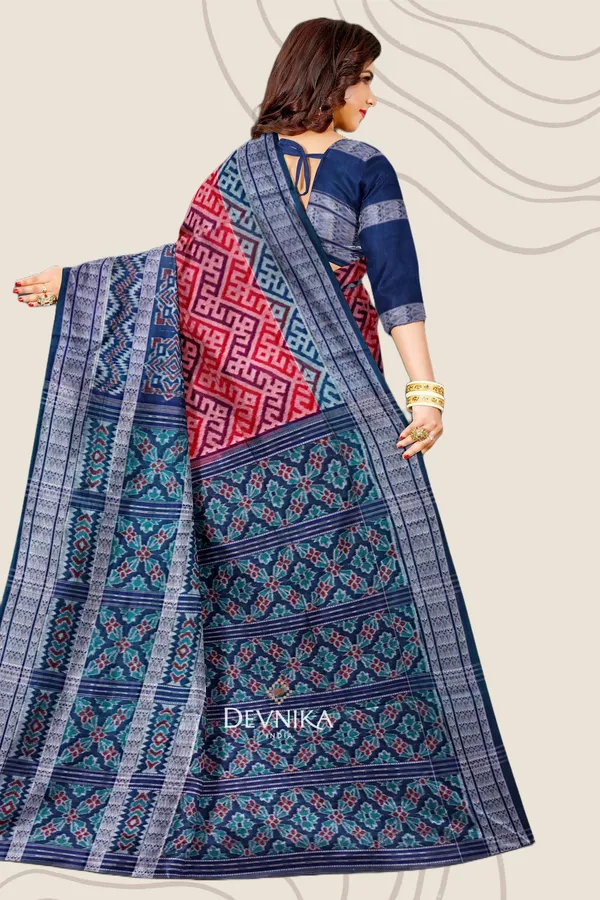 White_Blue_Cotton_Fish_Bandha_Handloom_Saree_For_Women