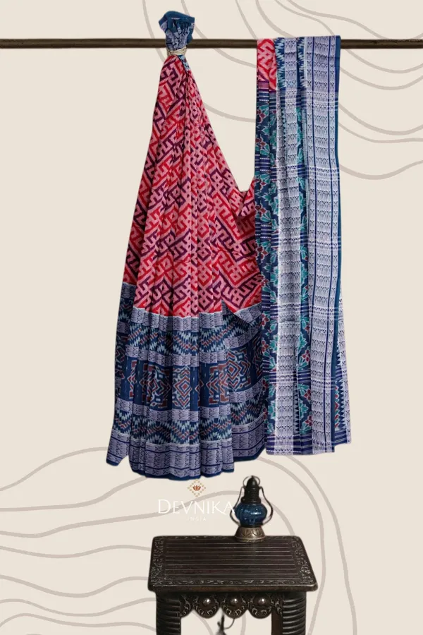 White_Blue_Cotton_Fish_Bandha_Handloom_Saree_For_Women
