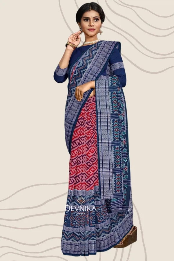 White_Blue_Cotton_Fish_Bandha_Handloom_Saree_For_Women