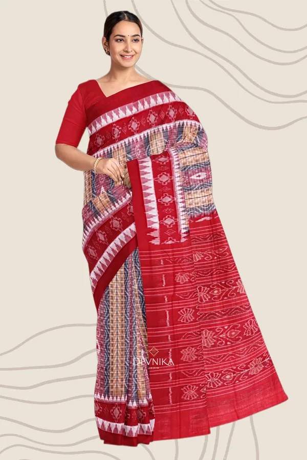 Yellow_Red_Black_Cotton_Body_Bandha_Handloom_Saree_For_Women