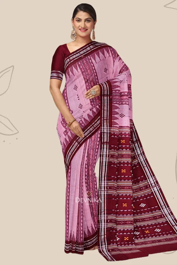 Hot_Pink_Dark_Violet_Handloom_Body_Bandha_Saree_For_Women