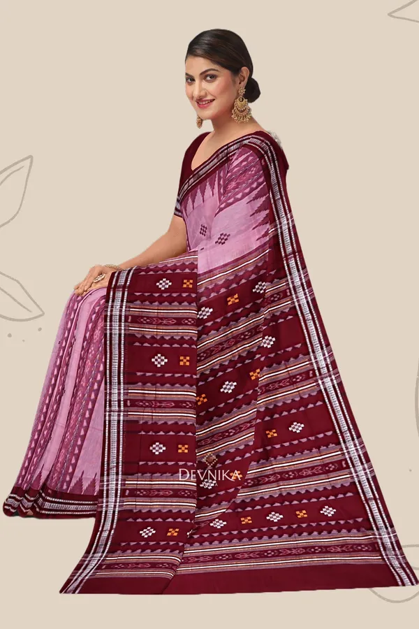 Hot_Pink_Dark_Violet_Handloom_Body_Bandha_Saree_For_Women