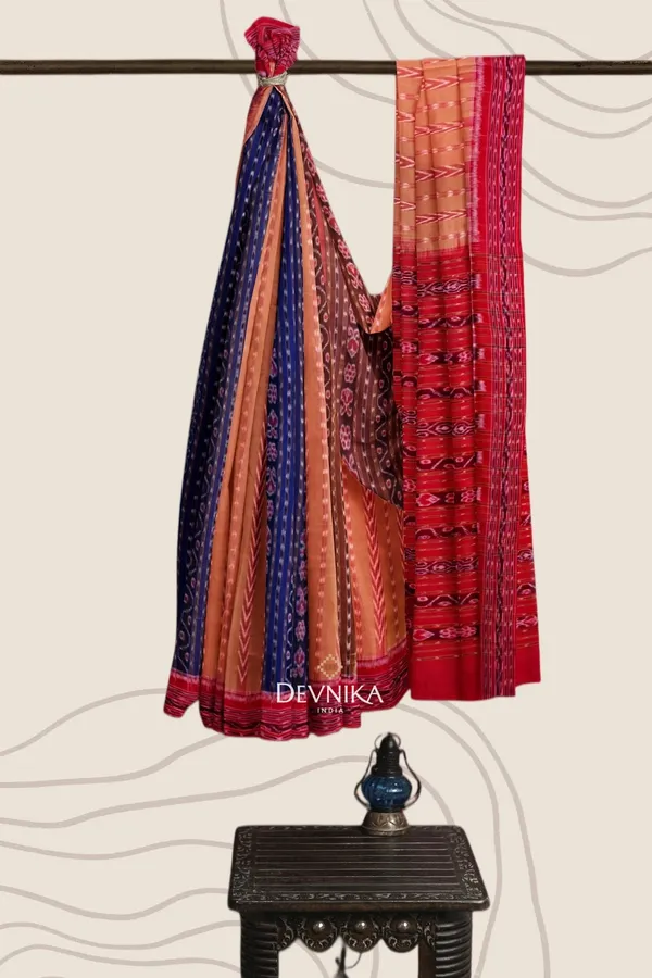 Brown_Cotton_Pancha_Mukhi_Bandha_Handloom_Saree_For_Women