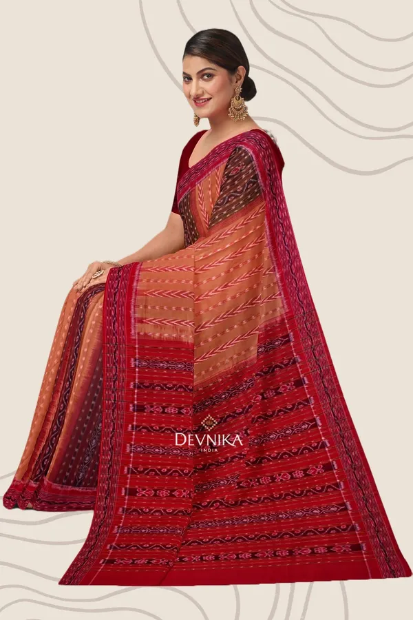 Brown_Cotton_Pancha_Mukhi_Bandha_Handloom_Saree_For_Women