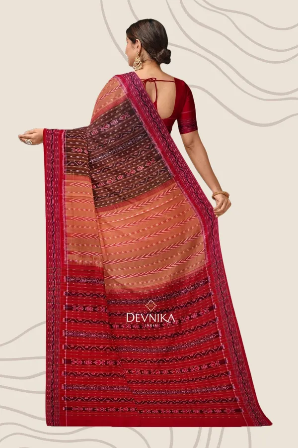 Brown_Cotton_Pancha_Mukhi_Bandha_Handloom_Saree_For_Women